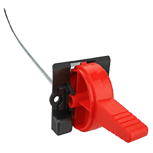 Red throttle control lever with attached cable for equipment repair in parts and lubricants collections