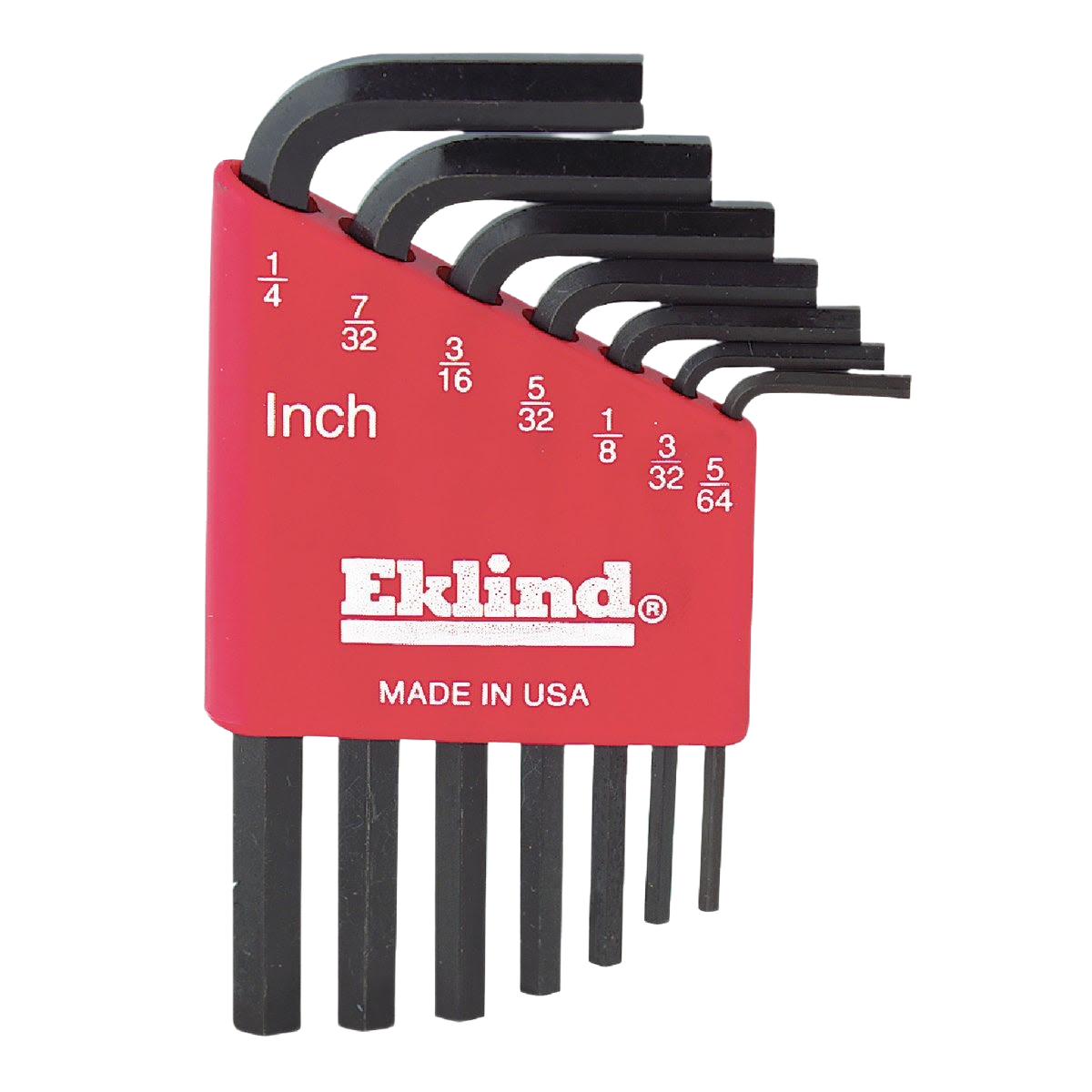 Set of black short arm hex keys in red holder with size markings for home improvement and tool use