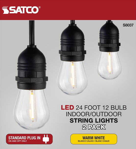Set of two warm white LED string lights with 12 bulbs, suitable for indoor and outdoor lighting and home improvement under $100 collections