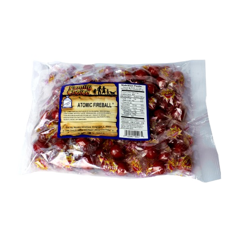 Clear bag filled with individually wrapped spicy cinnamon hard candies from the Chocolates & Candies collection under $25