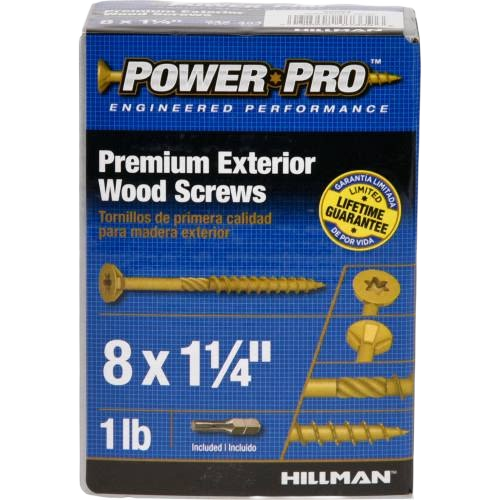 Hillman Power Pro exterior wood screws box 8 x 1-1/4 inch for hardware, fasteners, and home improvement projects