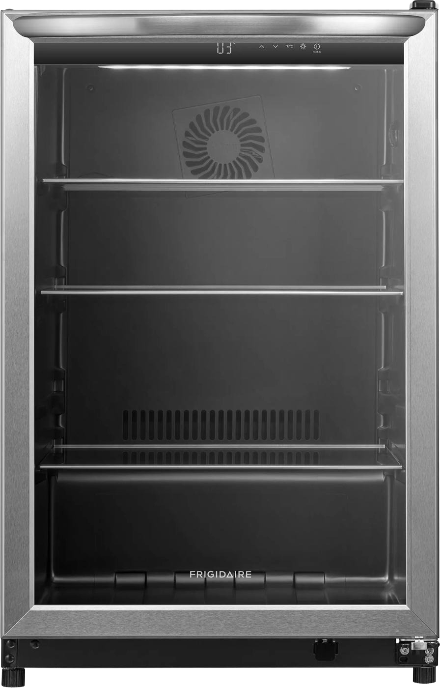 Stainless-steel beverage cooler with tinted glass door, adjustable glass shelves, and digital temperature display, featured in Refrigerators, Kitchen & Kitchenware, Beverage Centers, and Appliances collections.