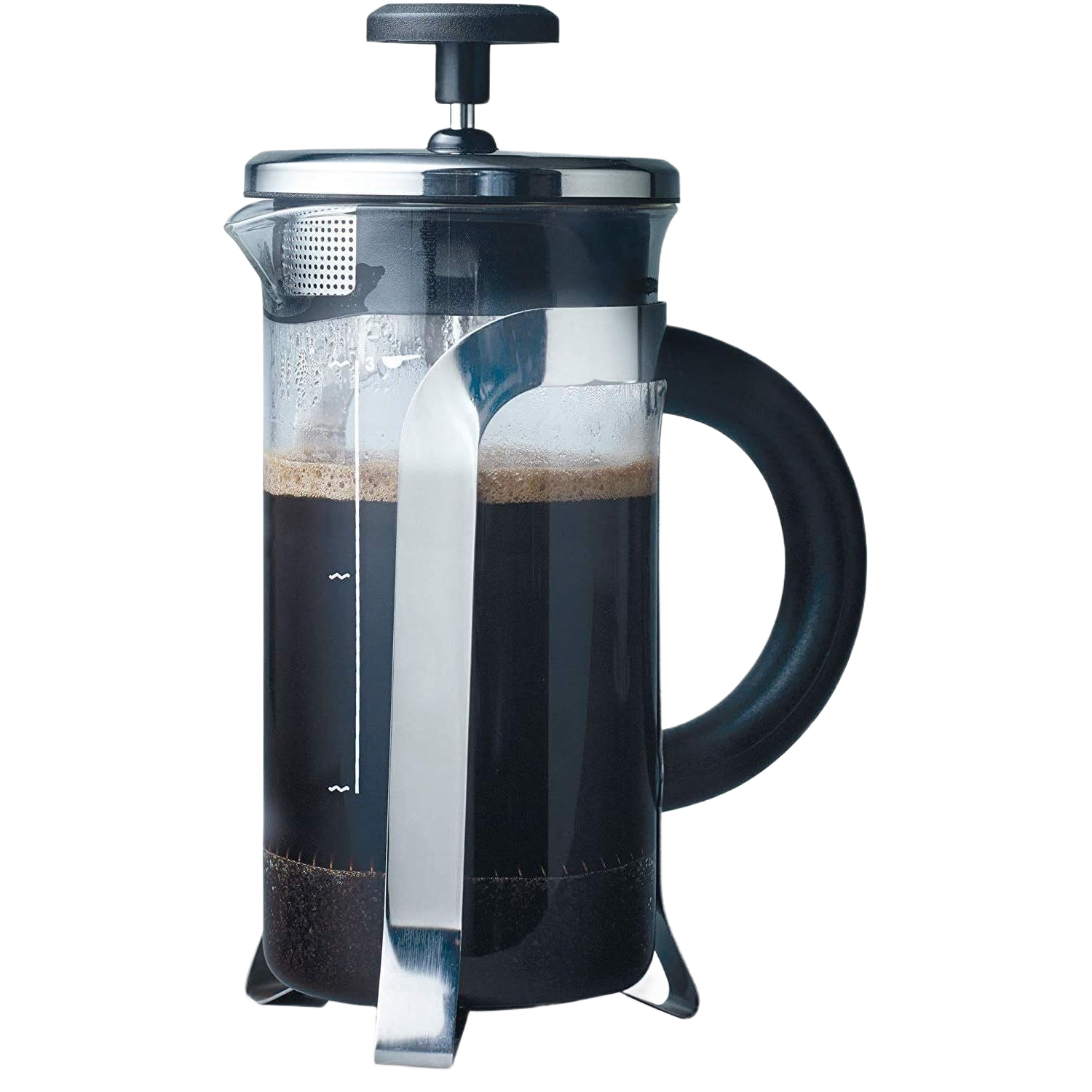 Glass and stainless steel French press coffee maker with black handle for small kitchen appliances and coffee making collections