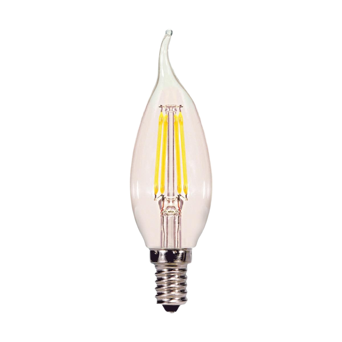 Clear LED filament candelabra base bulb with curved tip for decorative lighting in home improvement collections under $50
