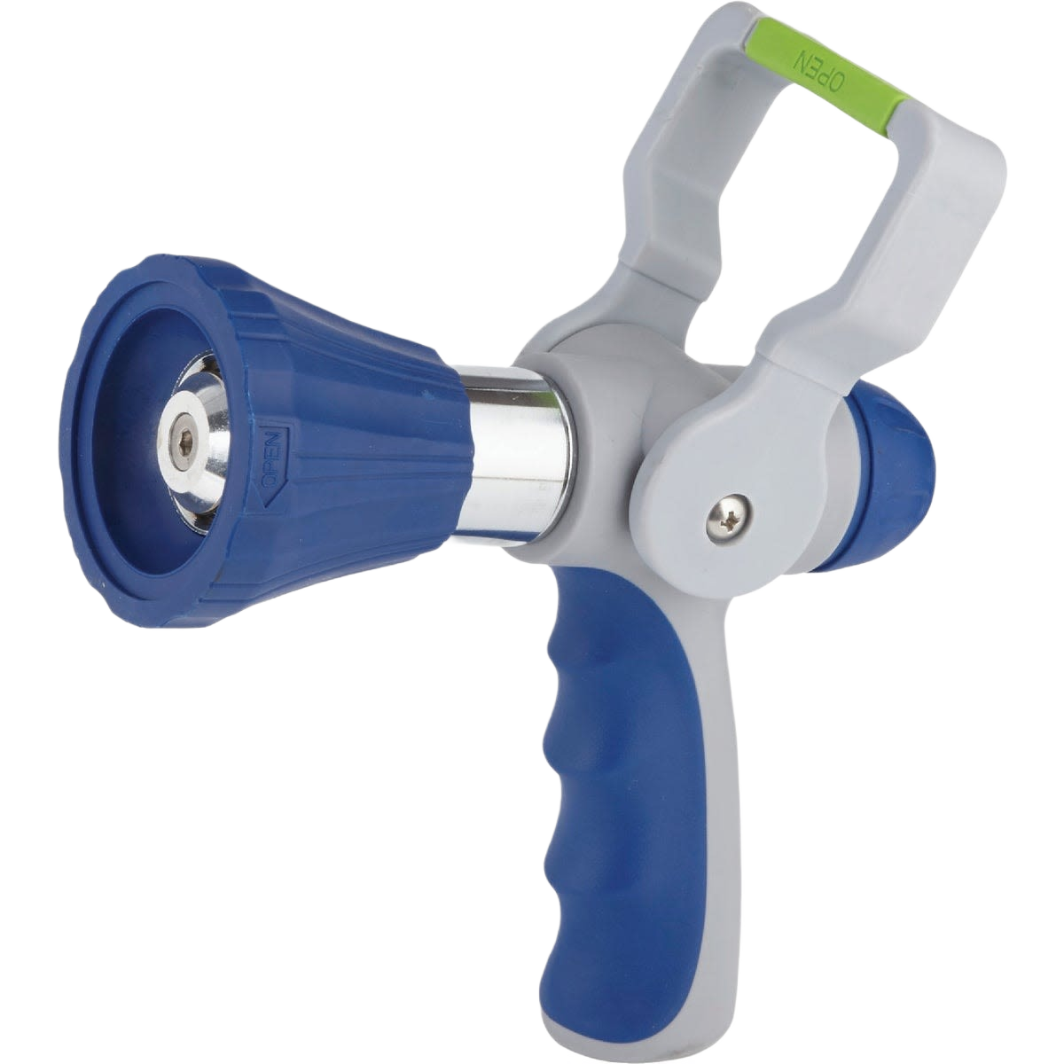 Blue and gray metal fireman nozzle with ergonomic grip for watering in Lawn & Garden and Watering & Irrigation collections