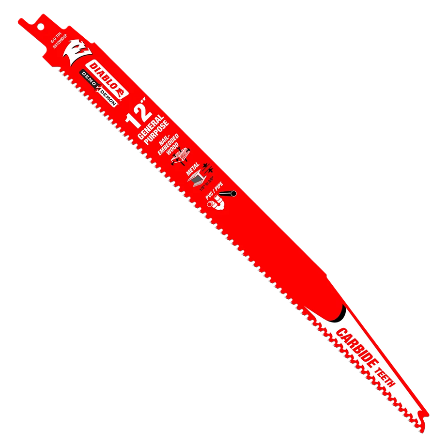 Red Diablo 12-inch carbide teeth saw blade for wood, metal, and PVC cutting in power tool accessories collection
