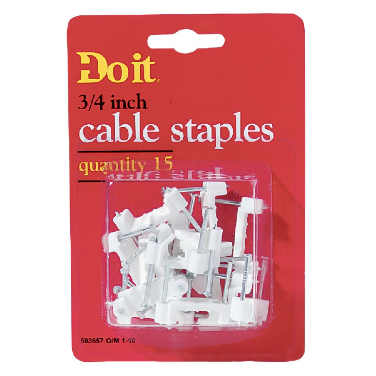 Set of white plastic cable staples with nails for securing wiring, included in Electrical and Home Improvement collections under $50