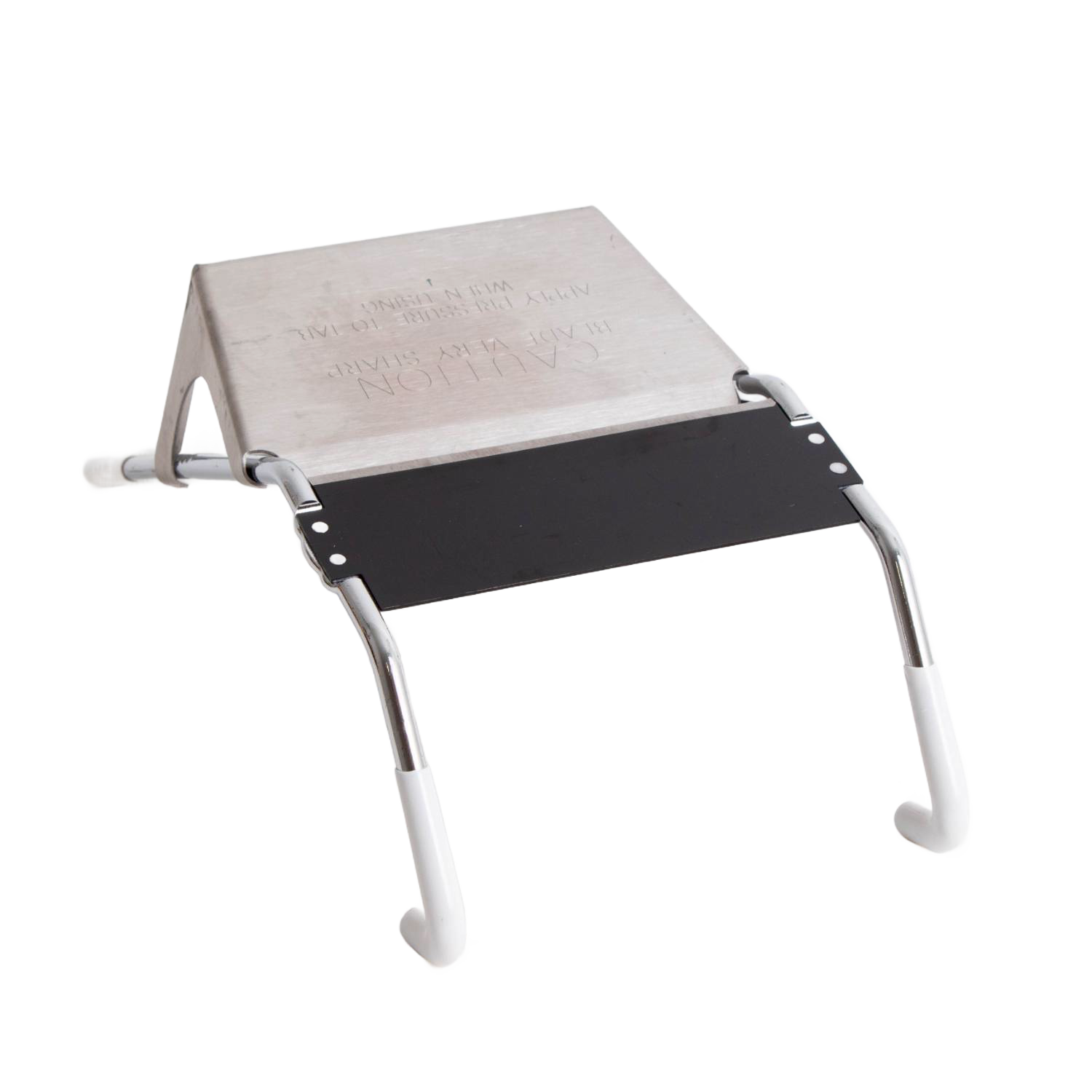 Mandoline-style vegetable slicer with stainless steel blade and white rubberized feet for kitchenware and under $50 collections