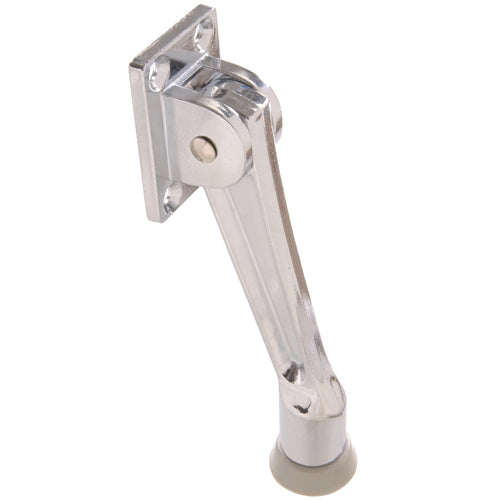 Chrome kickdown door stop with rubber tip for secure door positioning in hardware and door accessories collections under $50