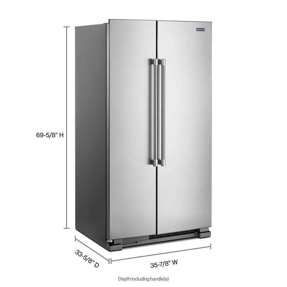 36-inch wide stainless steel side-by-side refrigerator with fingerprint resistant finish from Appliances collection