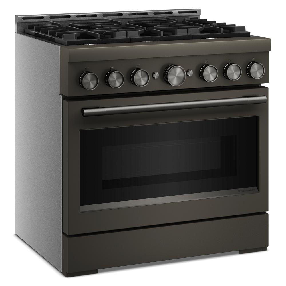 36-inch dark stainless steel commercial-style gas range with six burner controls from Ranges and Gas Ranges collections