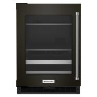 Undercounter beverage center with glass door, metal-front racks, PrintShield™ finish, and dual temperature zones from KitchenAid collection
