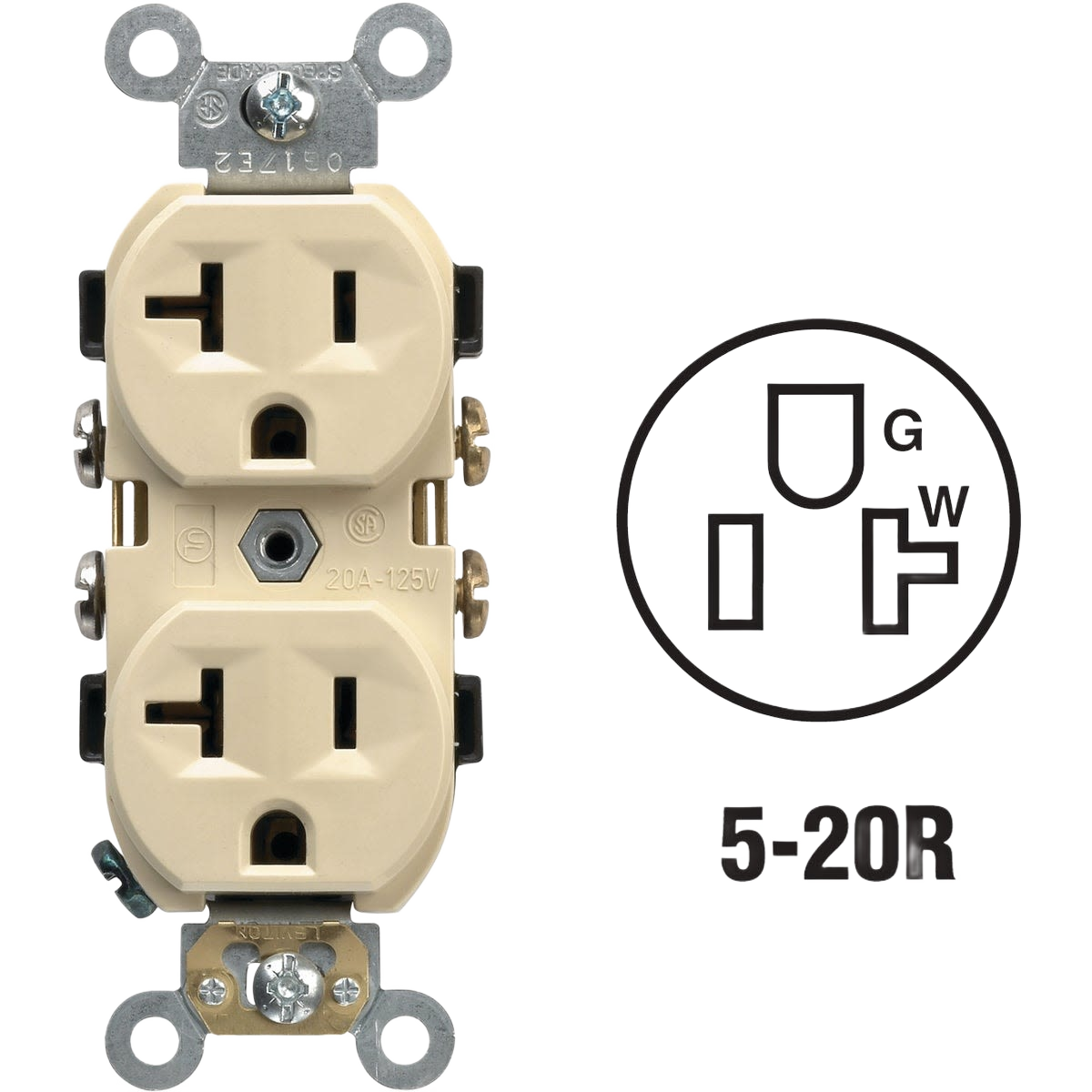 Ivory heavy-duty 20 amp duplex outlet with grounding for electrical boxes and home improvement applications