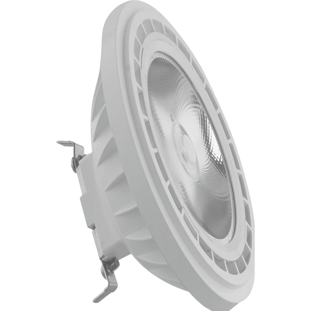 White 12 watt LED floodlight bulb with G53 base, designed for energy-efficient home improvement lighting.