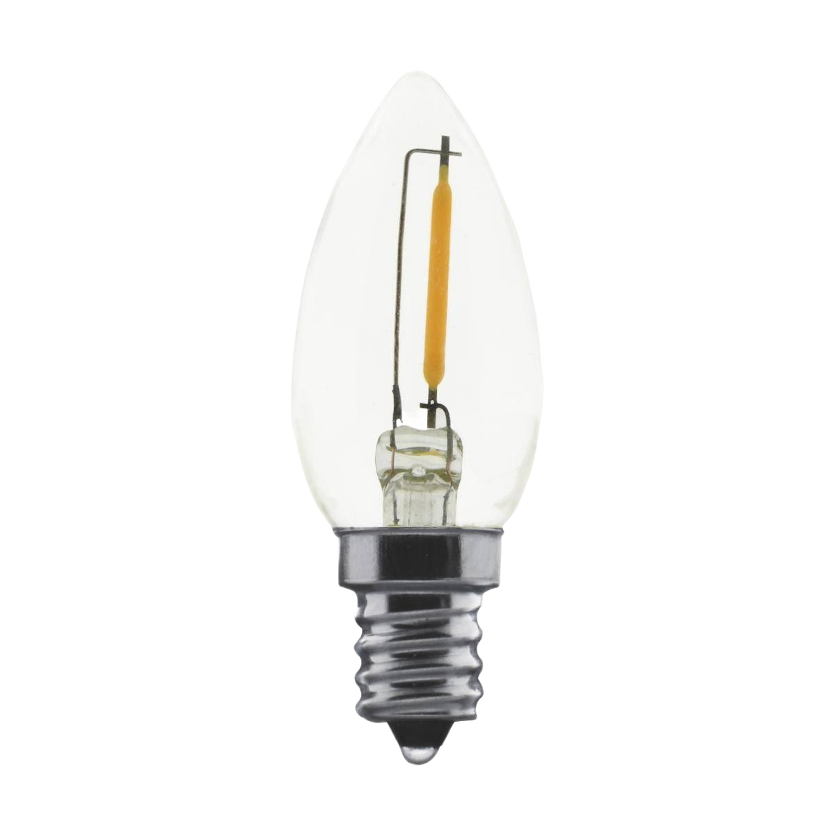 Clear candelabra LED bulb with small screw base, ideal for decorative lighting in homes and offices under $50 collection
