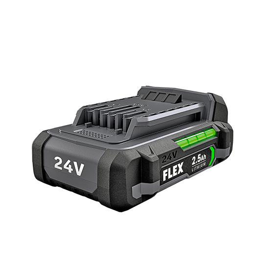Black and gray 24V lithium-ion battery pack with 2.5Ah capacity for tools and home improvement use