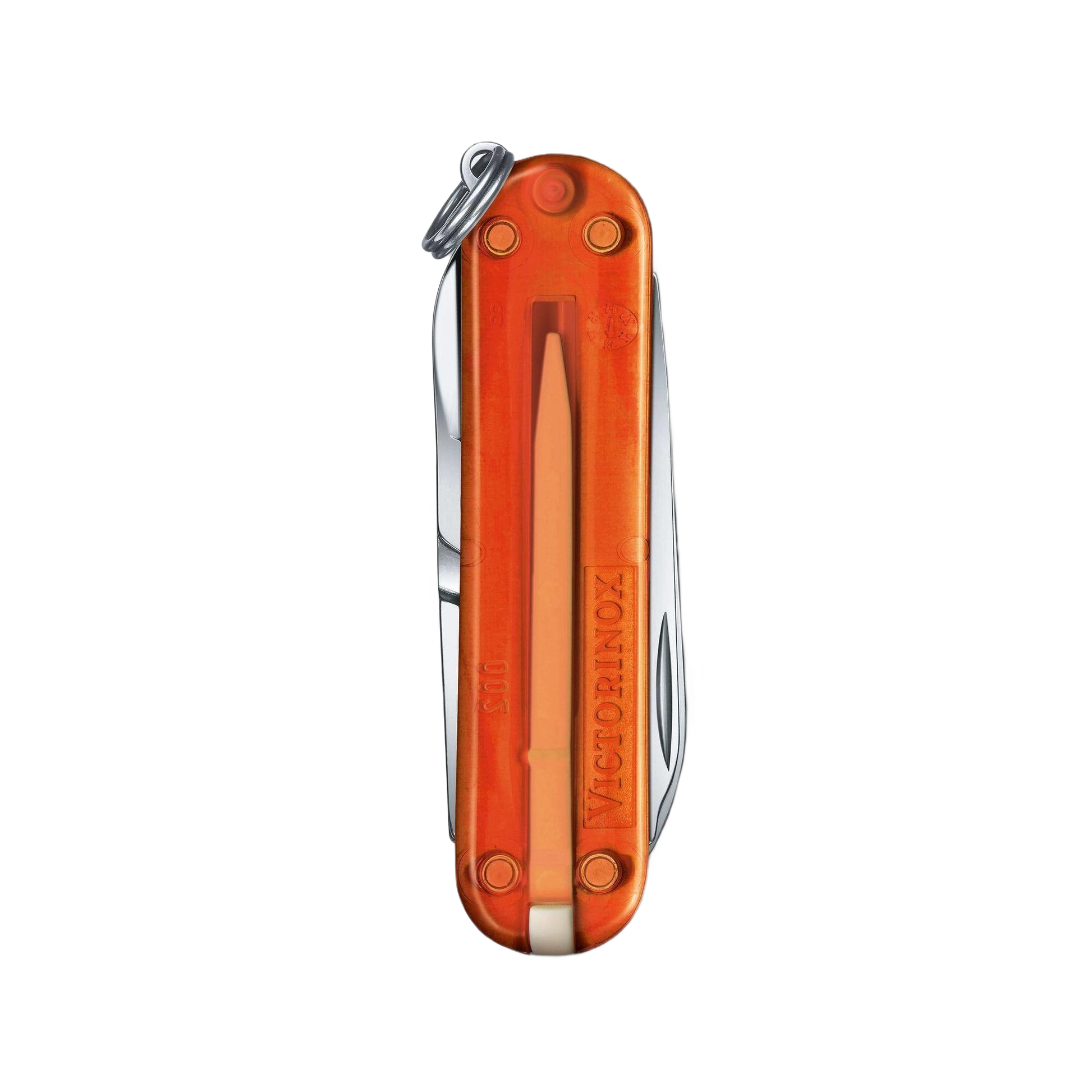Compact transparent fire opal multi-tool pocket knife with keyring for cutting and woodworking hand tools collections