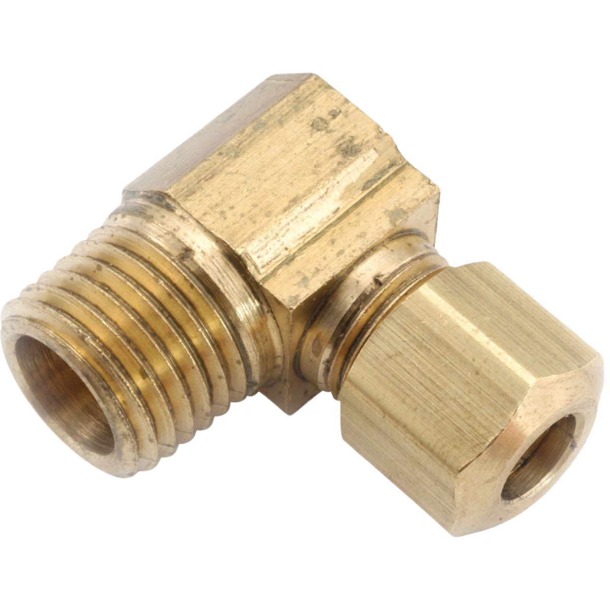 Brass compression elbow fitting with male pipe thread, ideal for plumbing, irrigation, and pipes & fittings collections