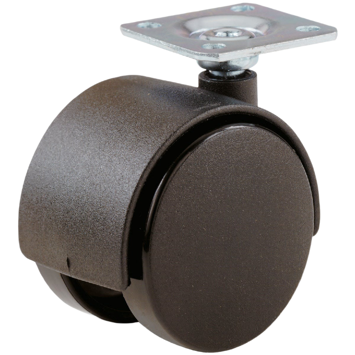 Black twin wheel plate caster with mounting plate designed for smooth movement in home improvement projects