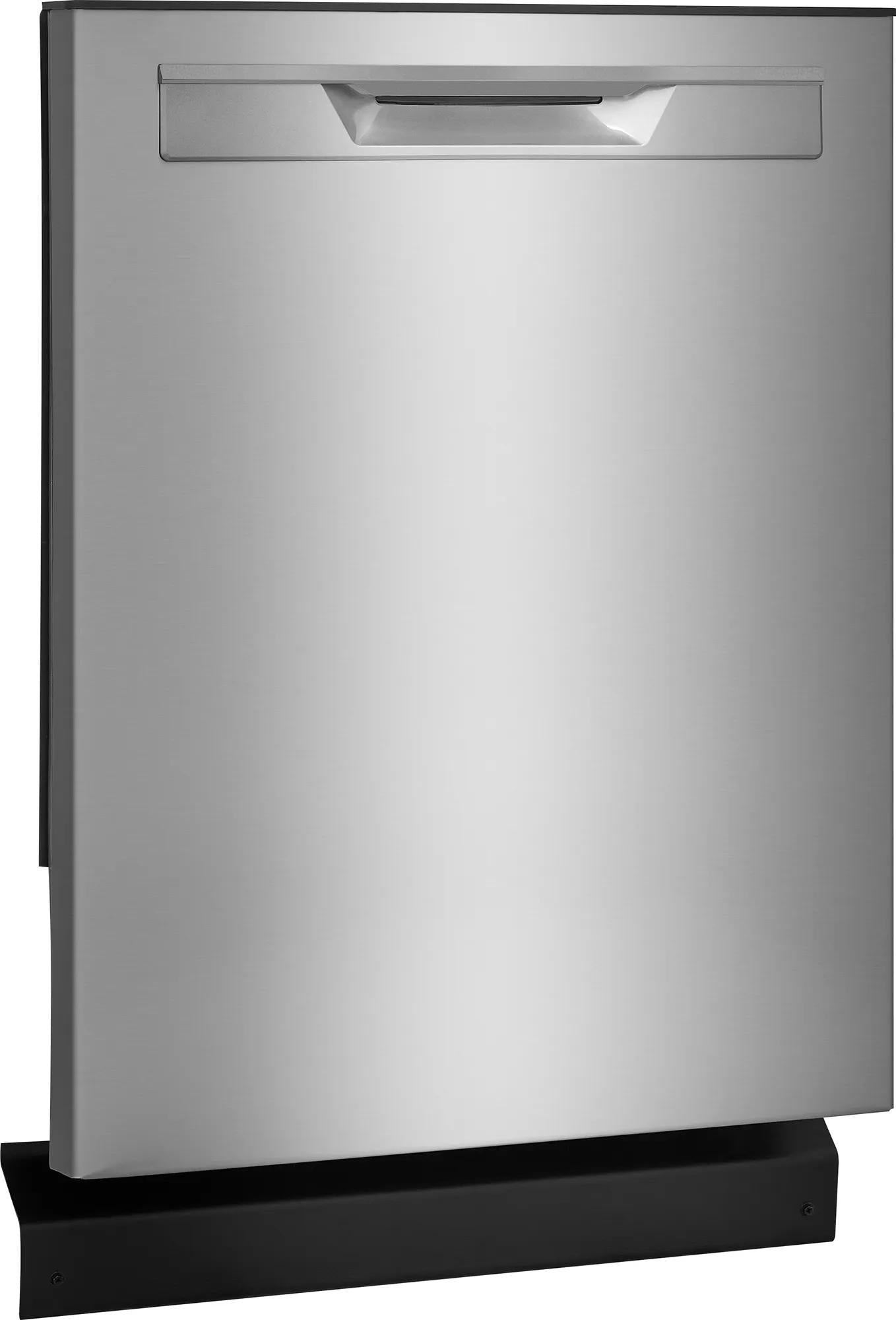 Built-in stainless steel dishwasher with recessed handle in kitchen appliances and home improvement collections