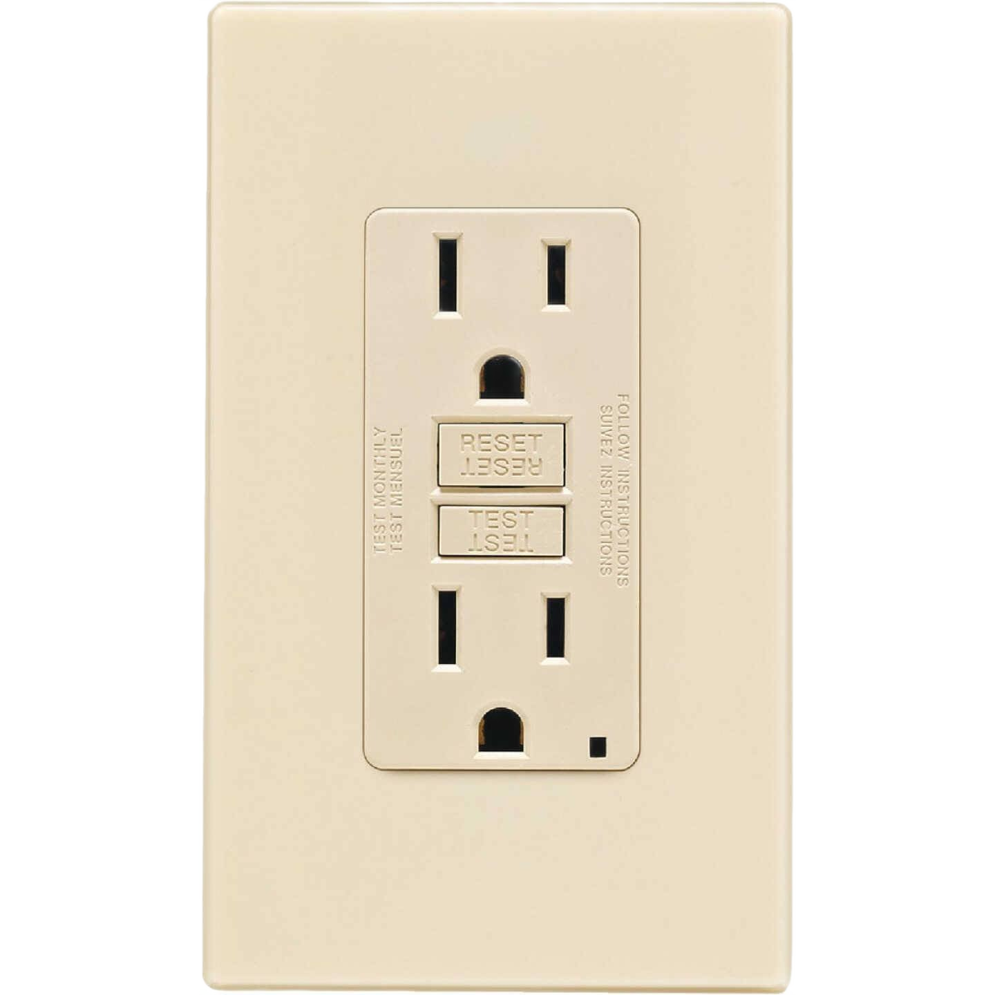 Ivory SmartLockPro 15A GFCI outlet with self-test feature and matching wallplate for home improvement use