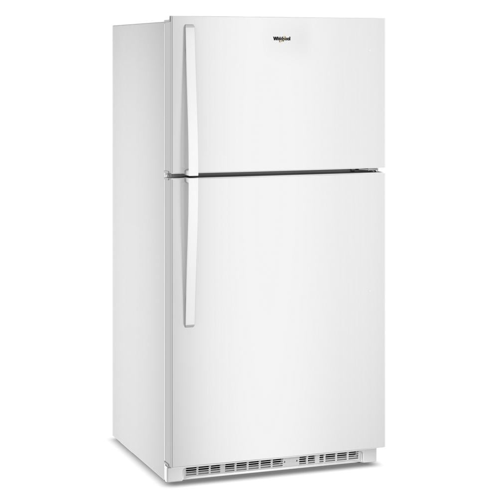 White top freezer refrigerator with ergonomic vertical handles and Whirlpool logo, part of Refrigerators, Top Freezer Refrigerators, Kitchen & Kitchenware, Appliances collections.