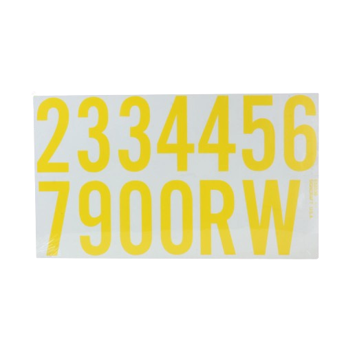 Yellow adhesive numbers and letters sheet for identification in John Deere parts and accessories collection