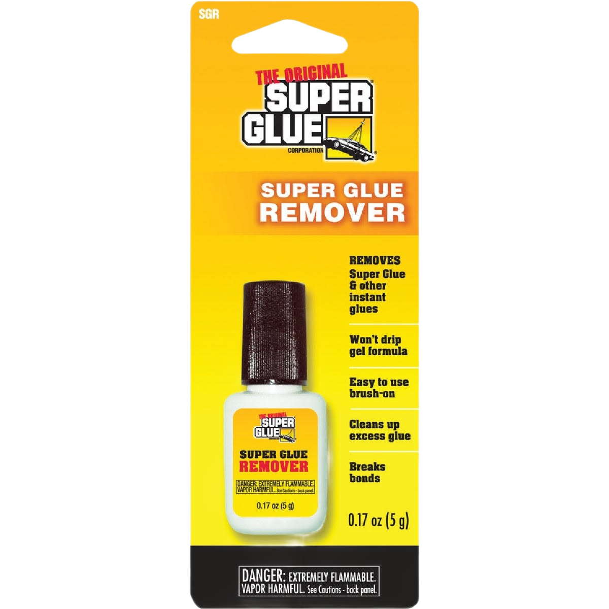 Compact bottle of super glue remover with brush applicator for easy cleanup and bond breaking in home improvement tasks