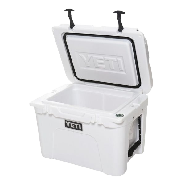 White durable rotomolded hard cooler with thick insulation and secure latches for food storage and dorm organization collections