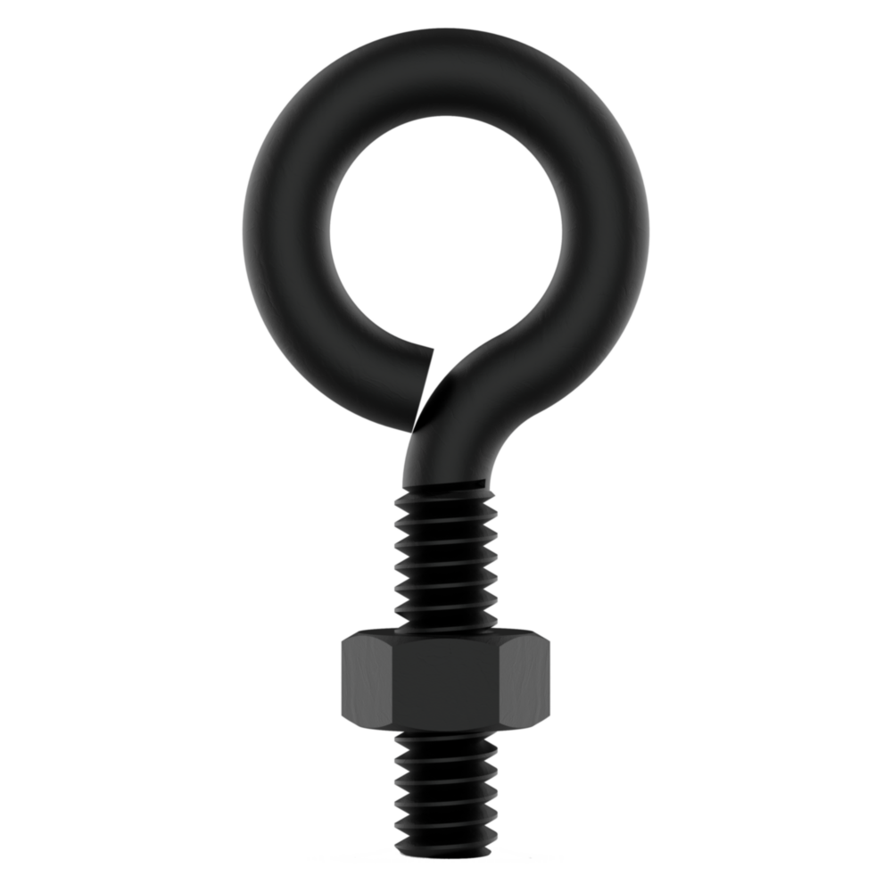 Black eye bolt with threaded shaft and hex nut designed for secure fastening in hardware and home improvement tools under 50 dollars