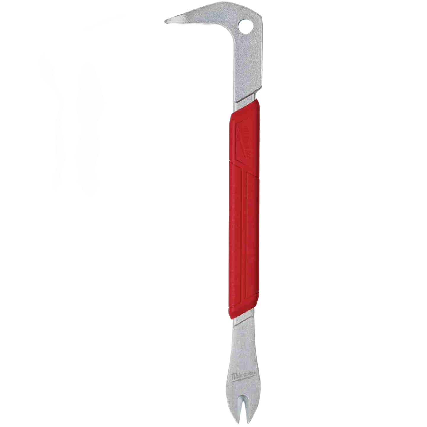 Metal nail puller with red grip handle and angled claw end for efficient home improvement tasks