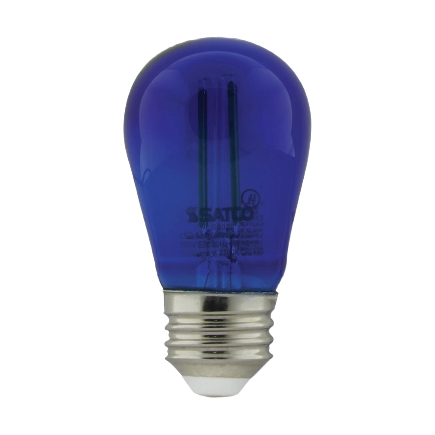 Blue transparent S14 LED filament light bulb with silver screw base, suitable for lighting and electrical applications under $50 collections