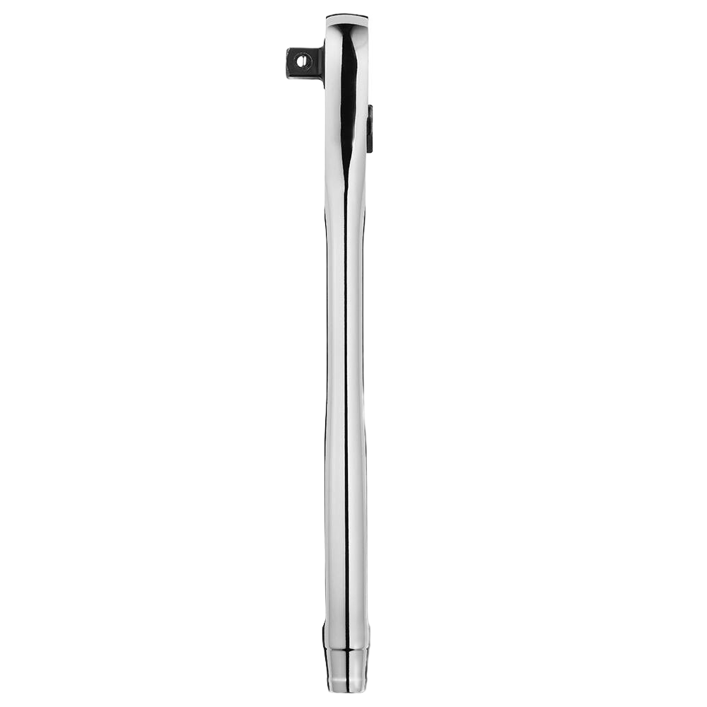 Chrome finished 1/2-inch drive ratchet with slim handle and 90-tooth mechanism for precision tool use in home improvement