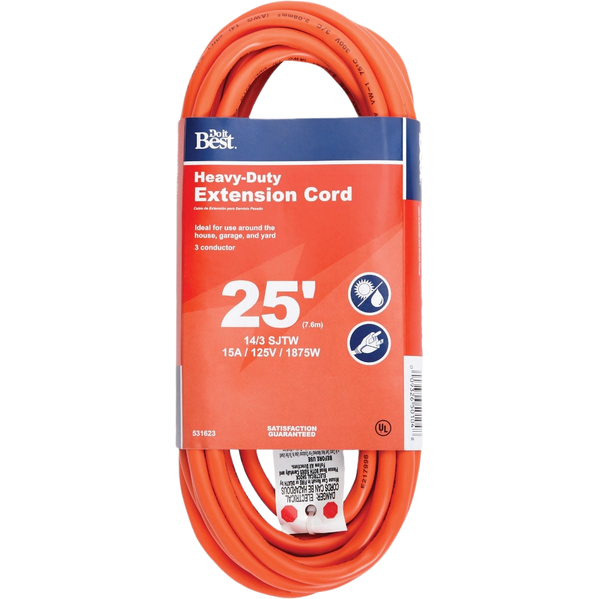 Orange heavy-duty 25-foot outdoor extension cord for home improvement and tools use with durable insulation