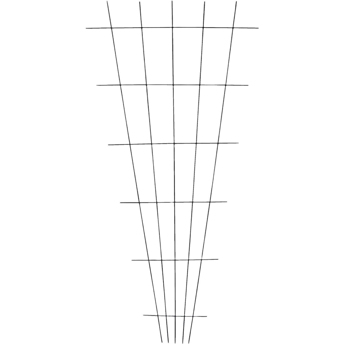 Black steel fan-shaped garden trellis with horizontal and vertical bars for plant support and outdoor use
