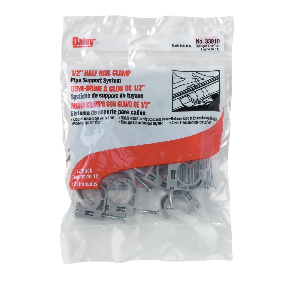 Oatey plastic pipe half clamps with nails, 12-pack for plumbing support and insulation under $50 home improvement collection