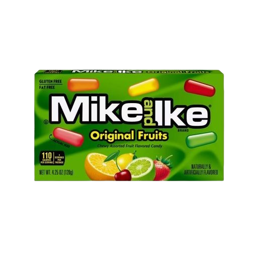 Green box of Mike and Ike Original Fruits chewy candy with assorted fruit flavors in candy and food collections