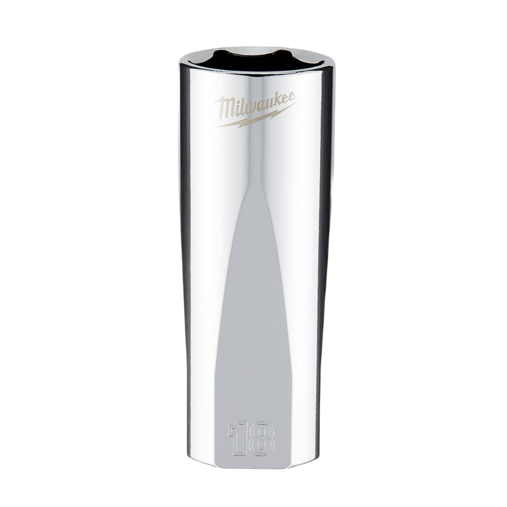 Polished 18-mm deep socket with six-point design and FOUR FLAT™ sides for durable home improvement tool use