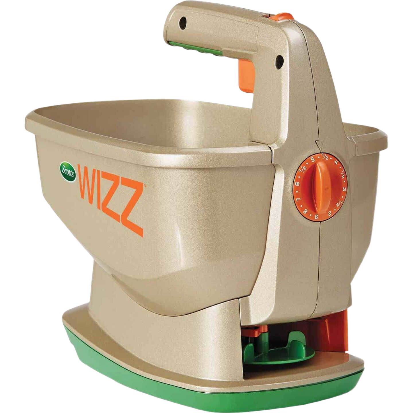 Compact handheld spreader with adjustable dial for lawn care and garden tasks in outdoor hand tools collection
