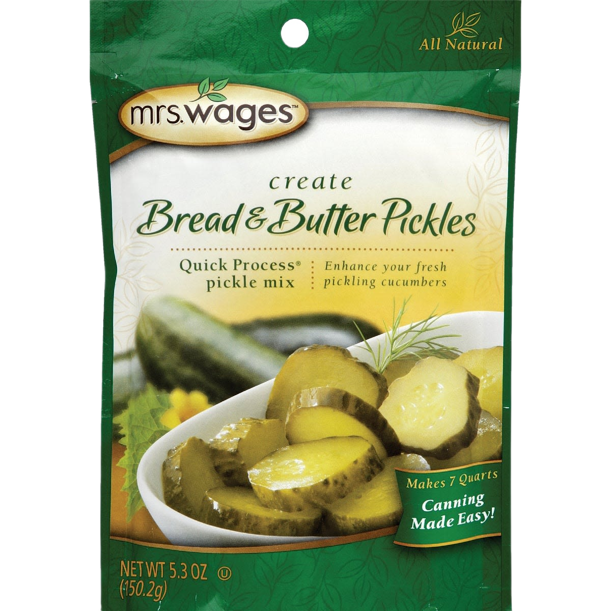 Green and white pouch of all-natural quick process bread and butter pickle mix for kitchenware collections under $50