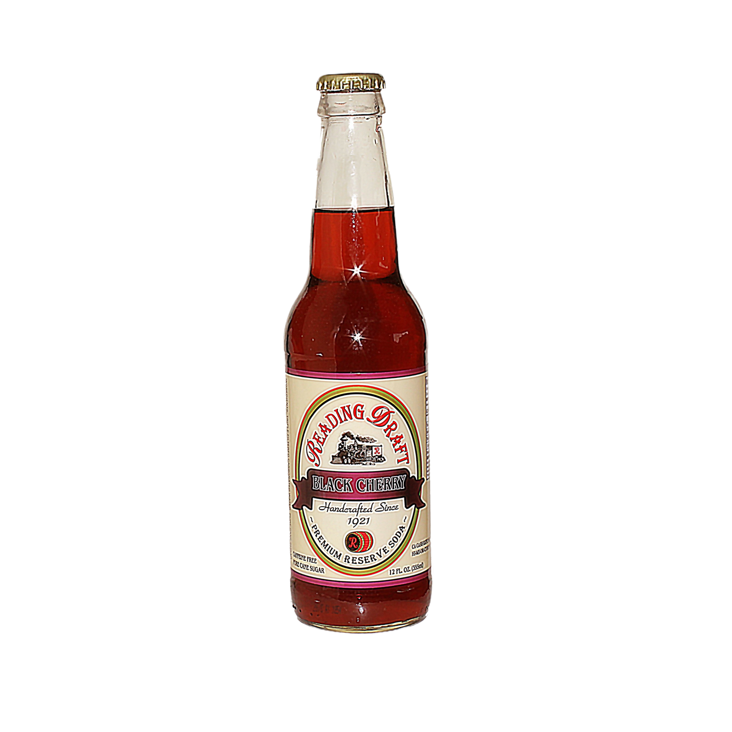 Bottle of Reading Draft Black Cherry Soda with classic label, part of Drinks and Food & Beverage collections under $50