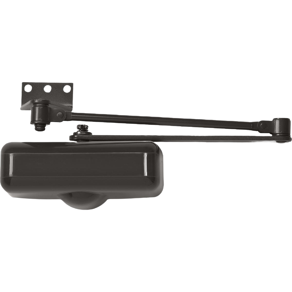 Black metal hold open door closer with mounting bracket for residential home improvement projects and door control