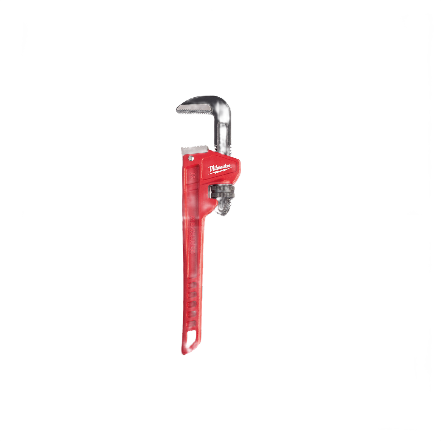 Red steel pipe wrench with adjustable jaw and ergonomic grip designed for plumbing and home improvement tasks