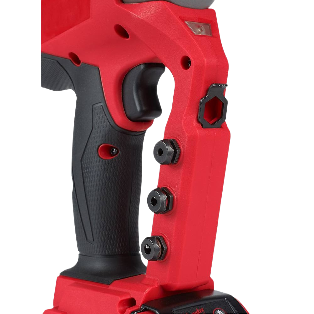 Red and black cordless rivet tool with ergonomic grip and adjustable nosepieces for home improvement tasks