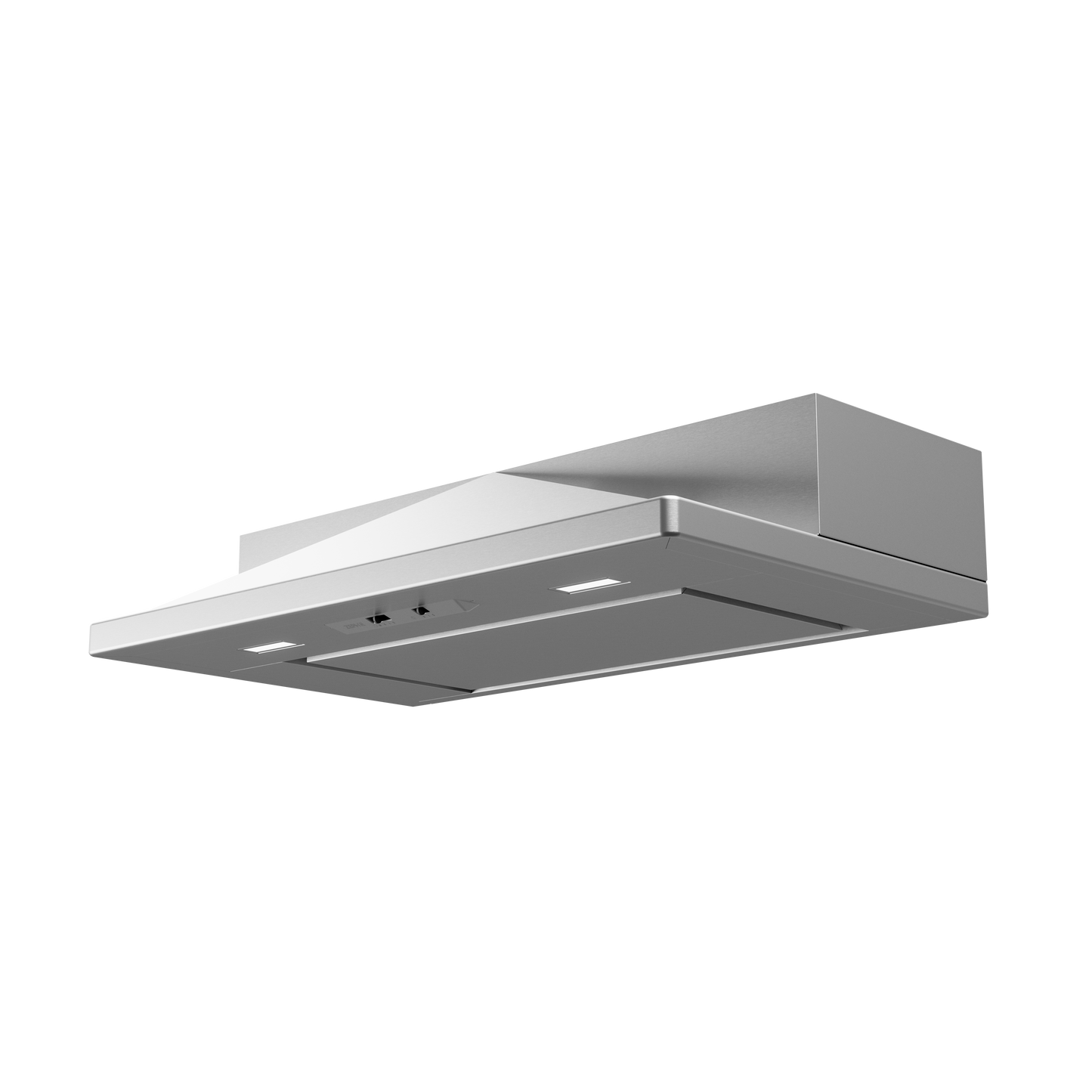 Stainless steel pyramid under cabinet hood with integrated LED lighting for ventilation in home improvement projects