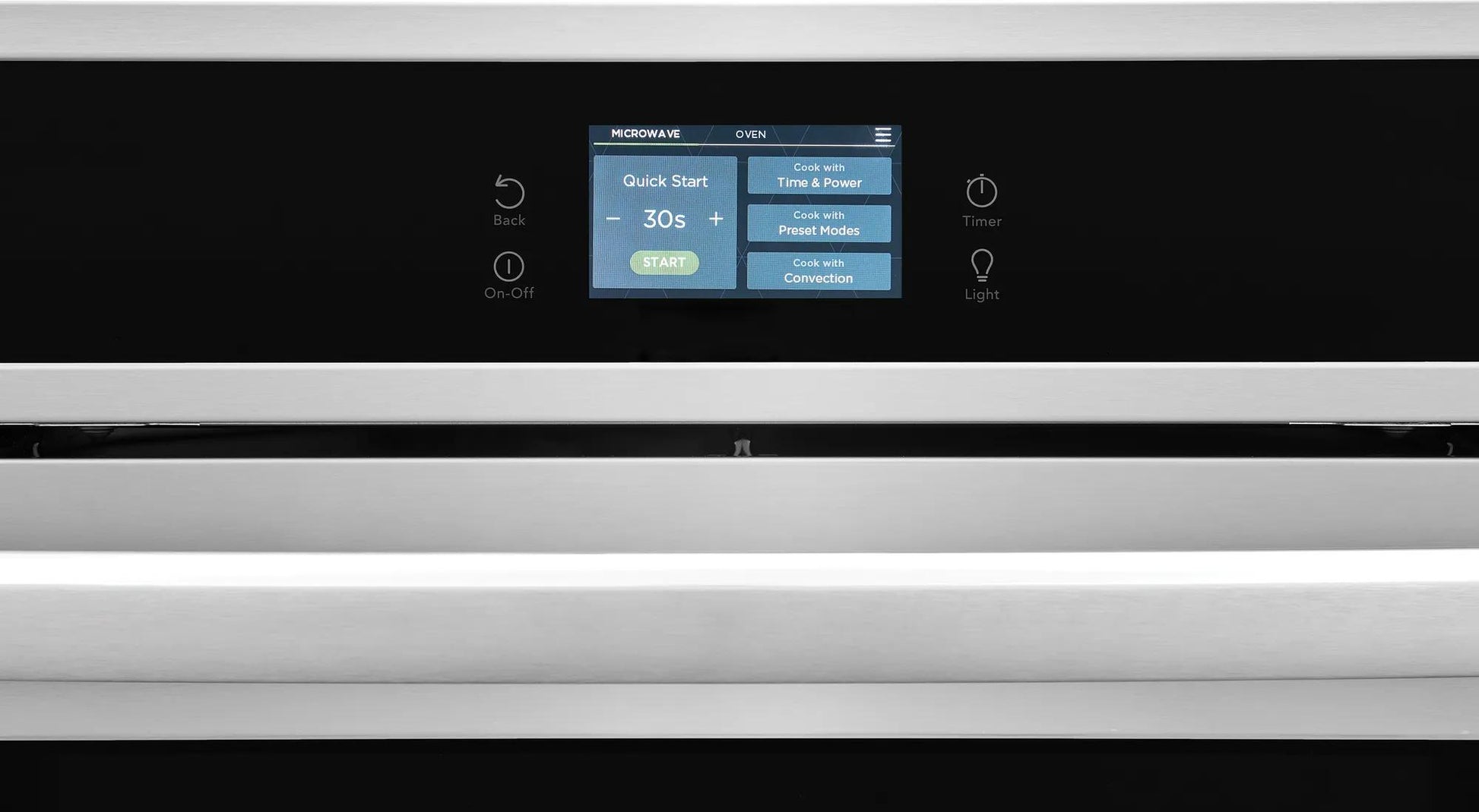 Close-up of digital control panel and stainless steel handle on electric wall oven from Kitchen & Kitchenware collection