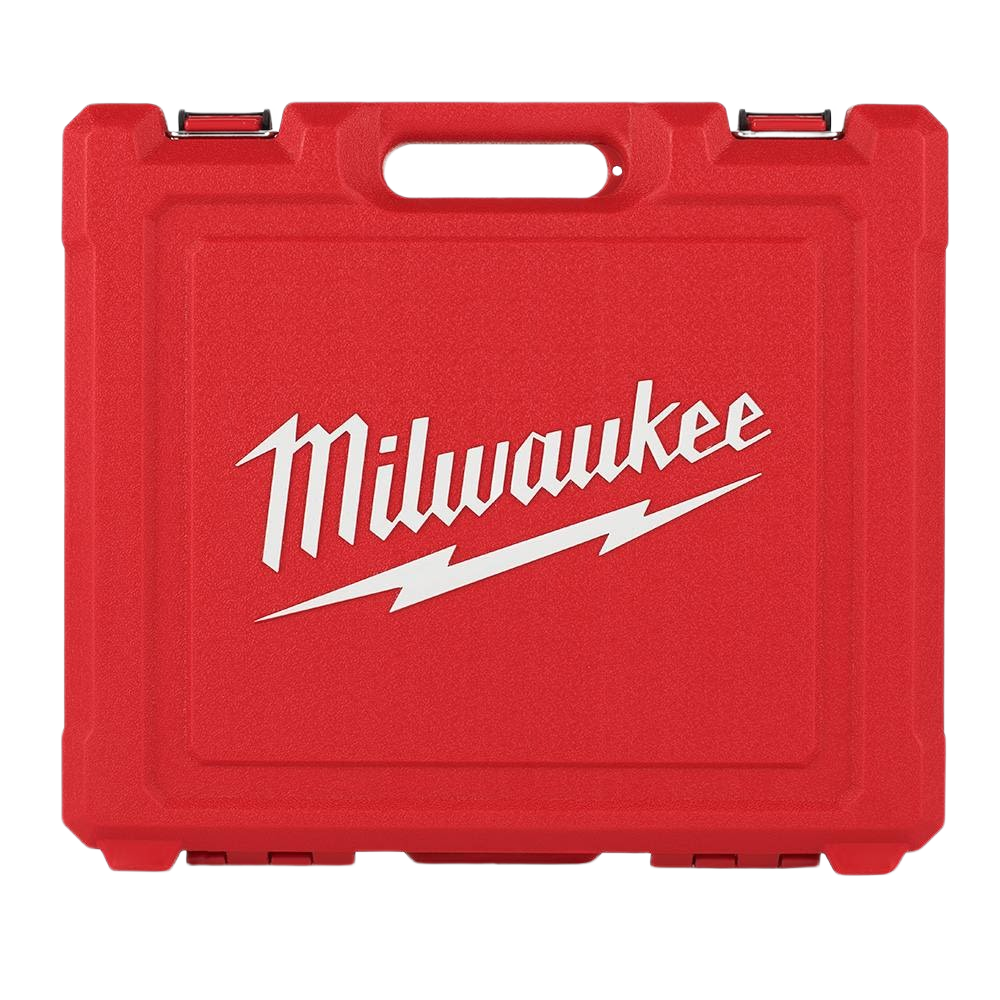 Red heavy-duty plastic carrying case with white logo for Milwaukee hand and woodworking tools collections