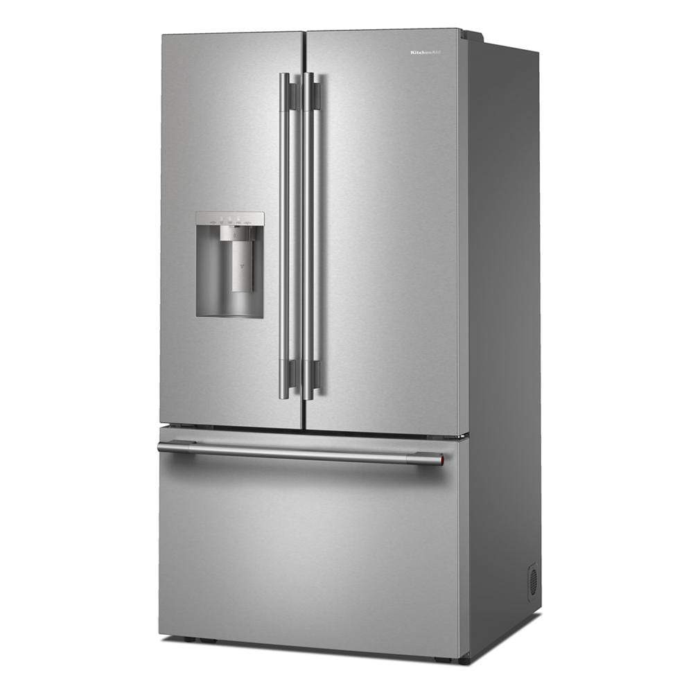 30 cu. ft. stainless steel French door refrigerator with bottom freezer and built-in exterior water and ice dispenser in Appliances collection