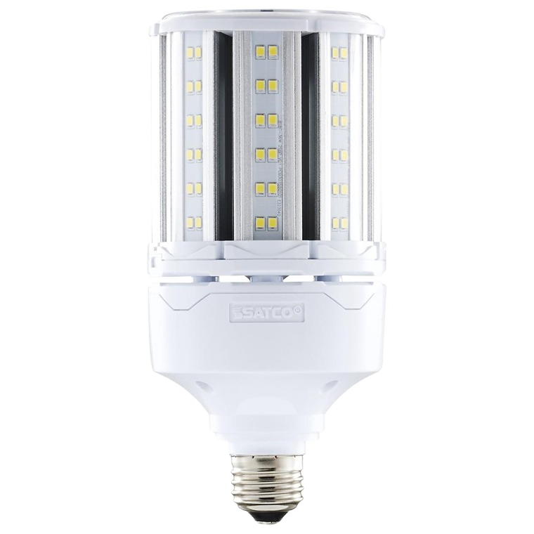 White LED replacement light bulb with medium base and multiple vertical LED panels for energy-efficient lighting