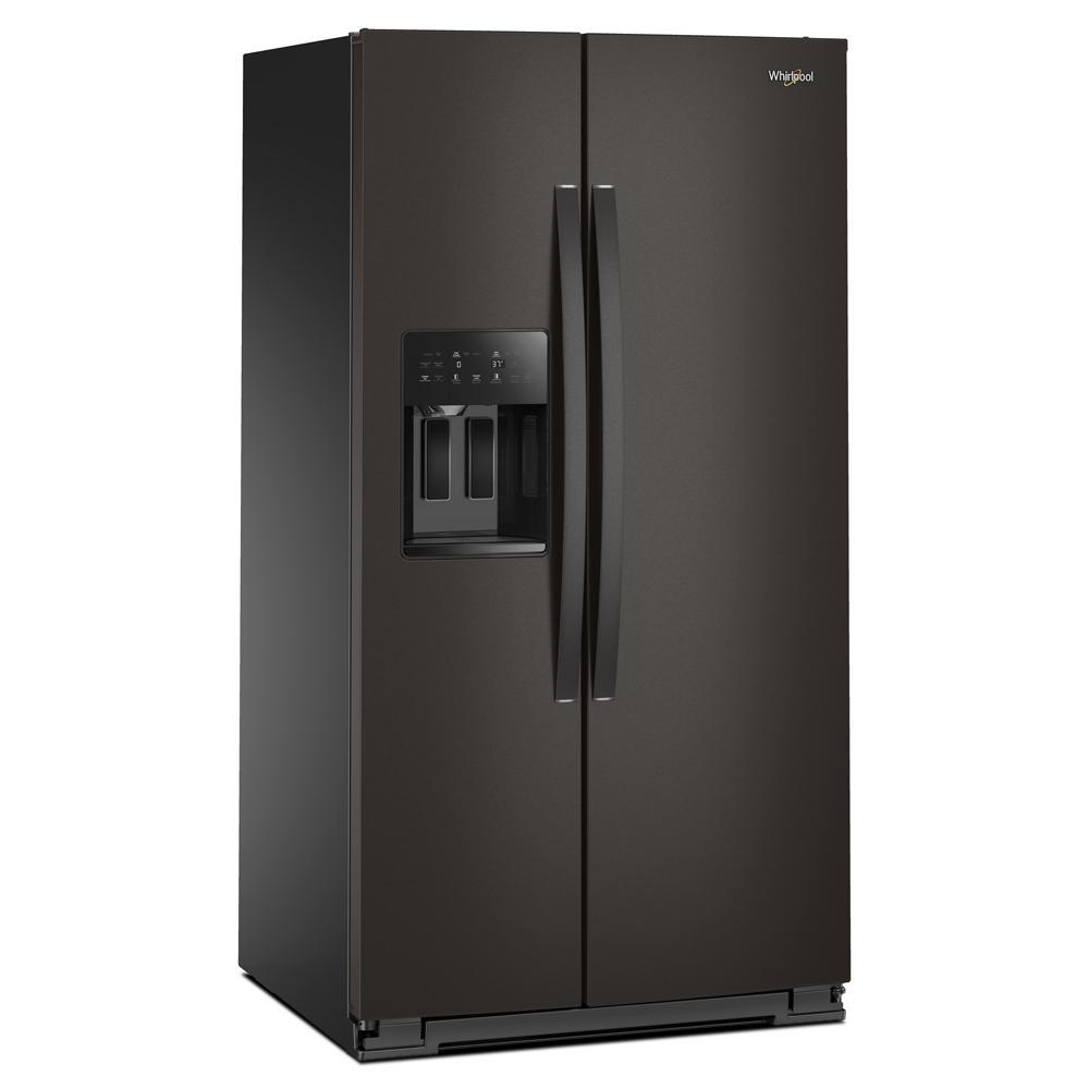 36-inch standard depth side-by-side black refrigerator with water dispenser in kitchen and appliances collection